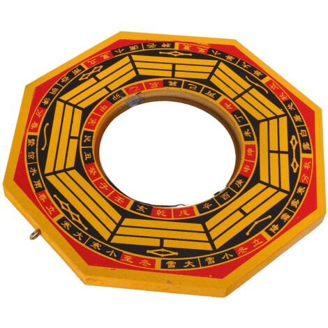 Miroir Feng Shui Bagua 20 cm en Bois Métallisé, Décoration Murale Chinoise pour Maison