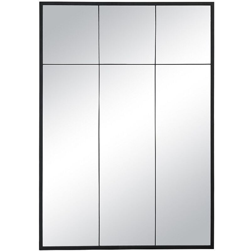 Vente-unique - Miroir fenêtre industriel en fer - L.105 x H.150 cm - Noir - bellagio