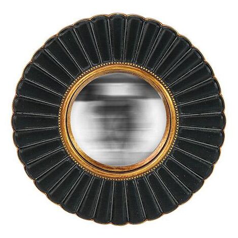 Miroir fleur convexe noir et doré 20cm