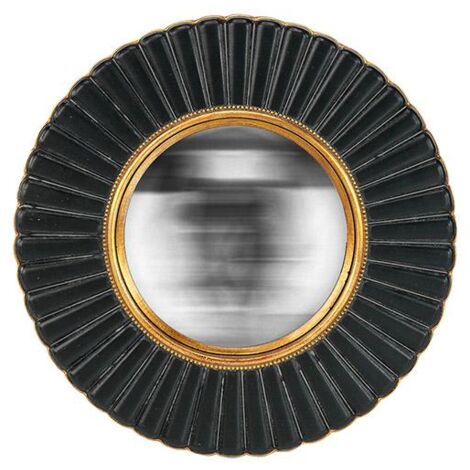 Miroir fleur convexe noir et doré 26cm