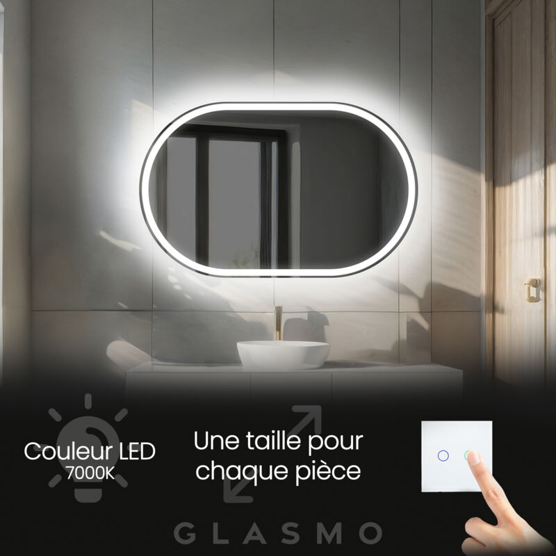 Foram - Miroir lumineux de salle de bain 120x70 cm Freya - Horizontal Ovale Moderne Miroir avec led Illumination - Blanc Froid 7000 k