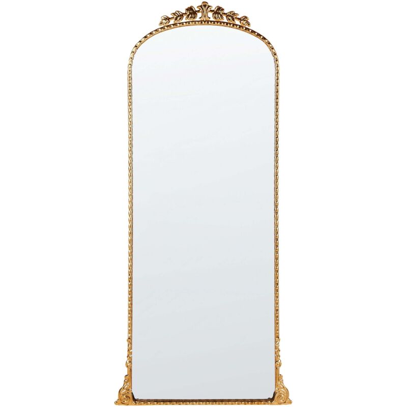 Beliani – Miroir sur pied arqué doré 51 x 114 cm en métal – Cadre décoratif vintage – Accrochage mural facile – Élégance pour chambre et salon