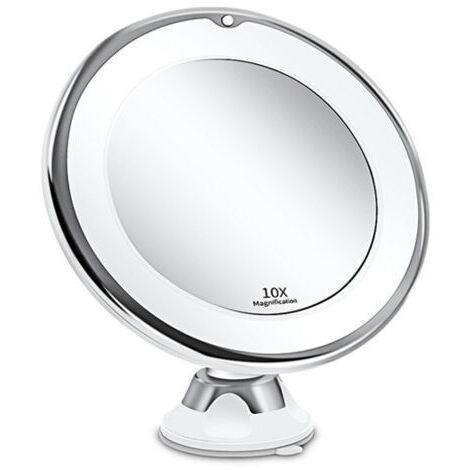 Miroir grossissant 10x avec éclairage LED – Ventouse forte pour fixation sur surfaces lisses – Portable et léger – Idéal maquillage précis