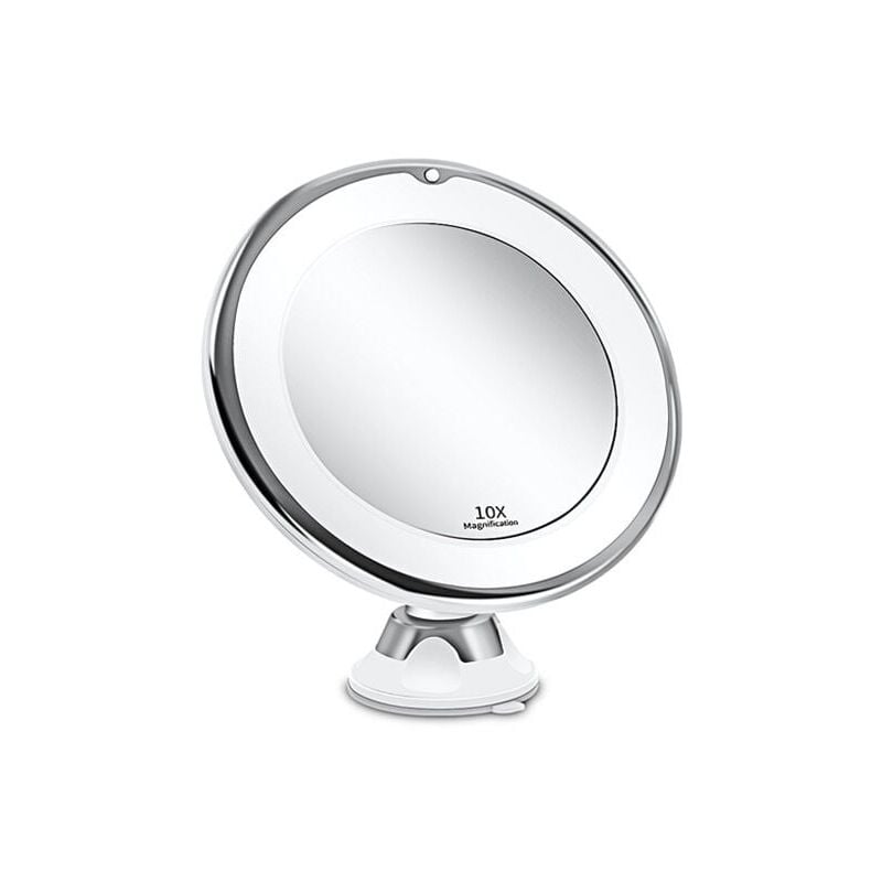 Miroir Grossissant 10x Lumineux led avec Forte Ventouse, Batterie - Miroir Maquillage avec Lumière Naturelle Dimmable pour Les Salles de Bain(Blanc)