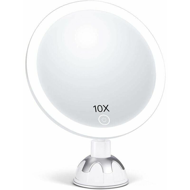Miroir Grossissant 10X Lumineux pour Maquillage, Miroir de Beauté avec 30-LED [Reflet hd] [Gradation en Continu] [3 Modes d'éclairage] [360°Rotatif]