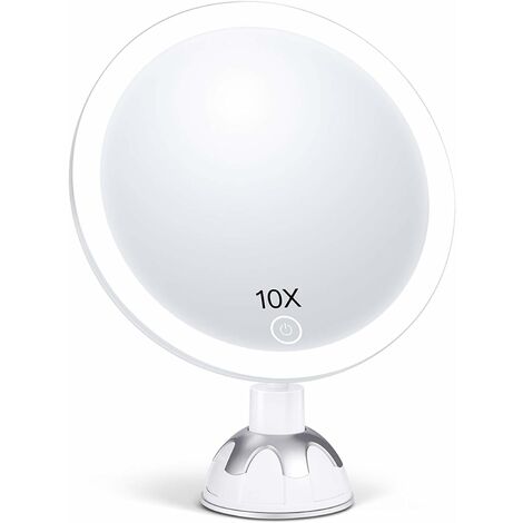 Miroir Grossissant 10X Lumineux pour Maquillage, Miroir de Beauté avec 30-LED [Reflet HD] [Gradation en Continu] [3 Modes d’éclairage] [360°Rotatif] [Facile à Installer] [2 façons d’Alimenter]