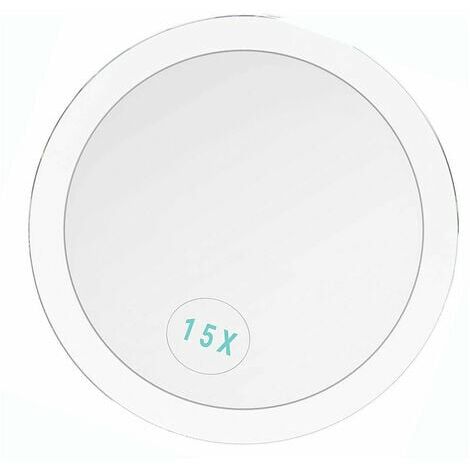 Miroir grossissant 15X - À utiliser pour l'application de maquillage - Épilation - et élimination des points noirs / imperfections - Miroir rond avec trois ventouses pour un montage facile, 6 pouces R