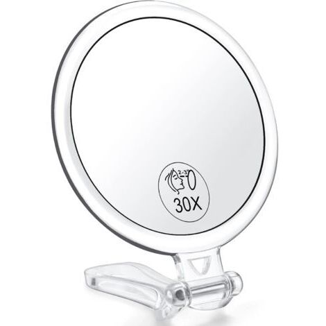 Miroir grossissant 30X, miroir de voyage - Miroir à main double face avec grossissement 1x 30X et poignée/support réglable