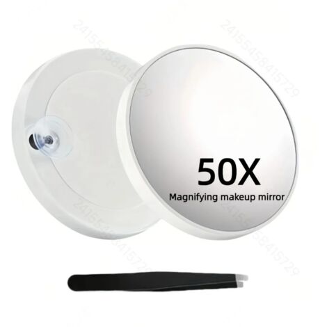 Miroir grossissant 50x avec ventouse et pince à épiler, loupe de maquillage, Blanc
