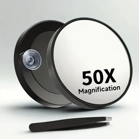 Miroir grossissant 50x avec ventouse et pince à épiler, loupe de maquillage, noir