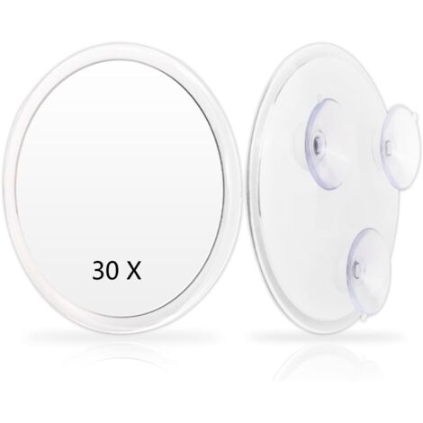 Miroir grossissant à ventouses Blanc - Miroir de maquillage à ventouses - Grossissement x30 - Ø15 cm - pour un usage domestique, en institut de beauté
