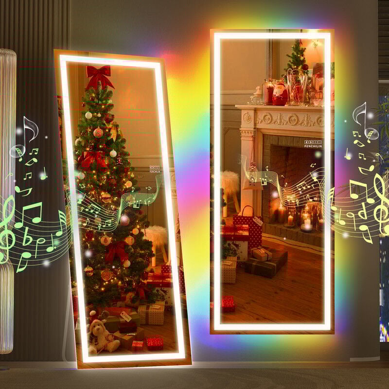 Miroir sur pied avec lecteur Bluetooth, miroir au sol avec éclairage rgb, miroir en pied avec éclairage led pour dressing miroir de courtoisie