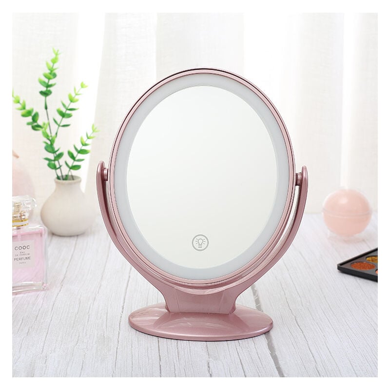 Miroir Grossissant Double Face Miroir Maquillage avec Lumières LED, Rotation à 360°, écran Tactile Dimmable sur 3 Niveaux, Rechargeable par USB,