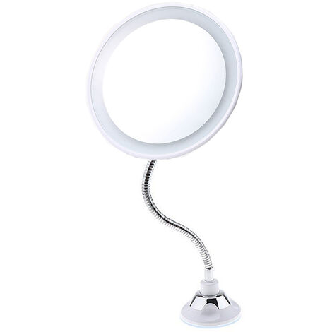 Miroir Grossissant Flexible Rotatif Lumineux Led Fixation Ventouse Blanc et Gris Chrome -20018368mm