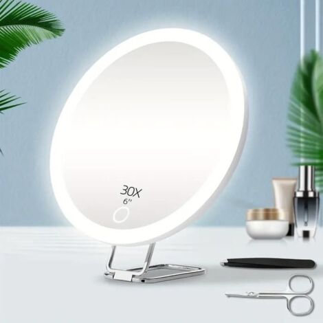 Miroir grossissant LED suspendu, miroir de maquillage compact et portable de 6 pouces, miroir de poche rechargeable