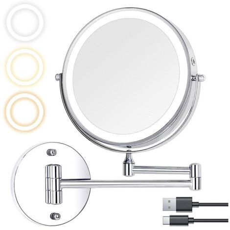 Miroir grossissant mural 10 x 8 pouces avec lumière LED double face