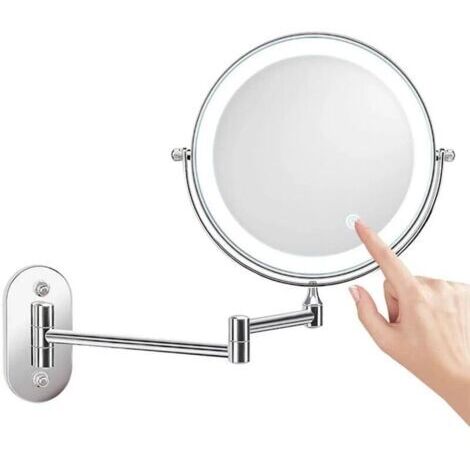Miroir grossissant mural de 8 pouces x10 Miroir de maquillage LED avec arrêt automatique de 0,5 heure Alimenté par 4 piles AAA (non incluses) Idéal pour les salles de bain