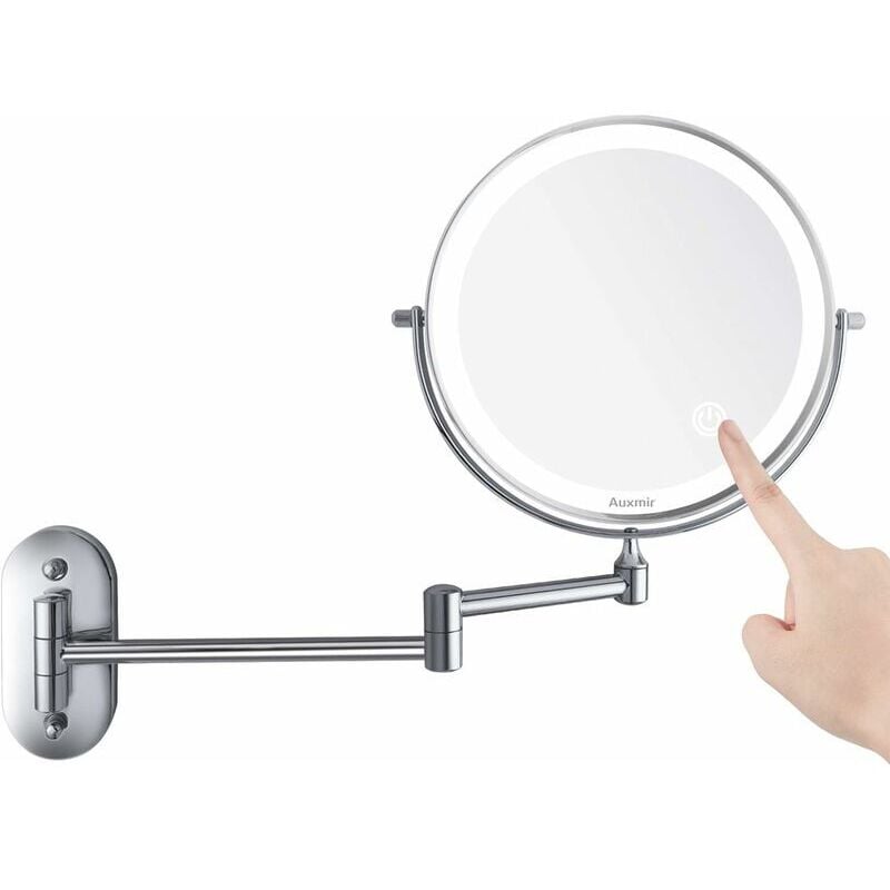 Miroir Grossissant Mural Miroir Cosmétique Mural Télescope, Miroir x10 Extensible, 360° Pivotant, Alimenté par 4 Piles aaa (Inclus) Idéal pour Salle