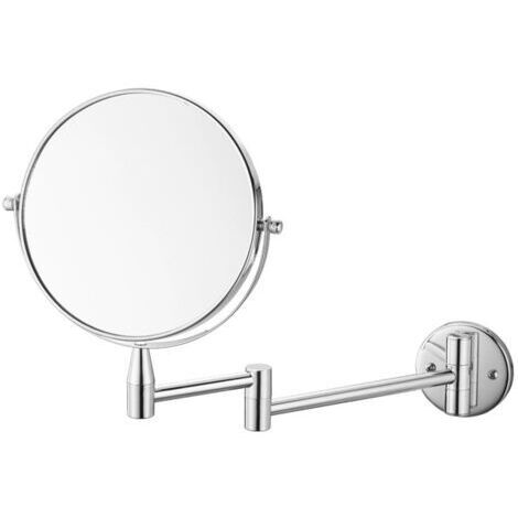 Miroir grossissant mural rond pour salle de bain, grossissement x1/x5, rétractable, chromé