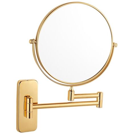 Miroir Grossissant x10 Mural Rond Salle de Bain Miroir de Maquillage Mural Doré Miroir à Raser avec Bras Flexible Extension Pivotante à 360° Miroir Double Face,Diamètre 20cm