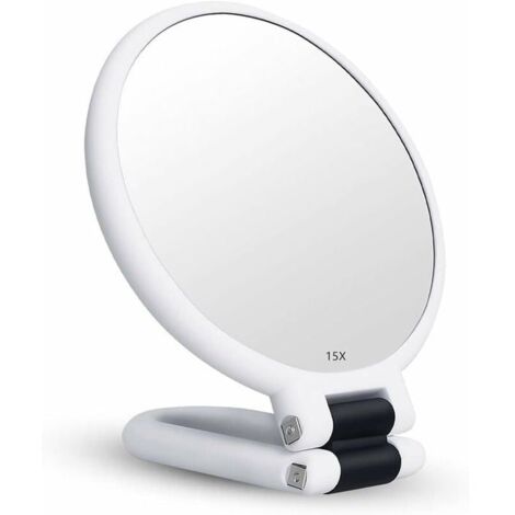 Miroir Grossissant x15 Double Face Miroir Pliable avec Poigne Idal pour Maquillage et Coiffure Blanc YYV