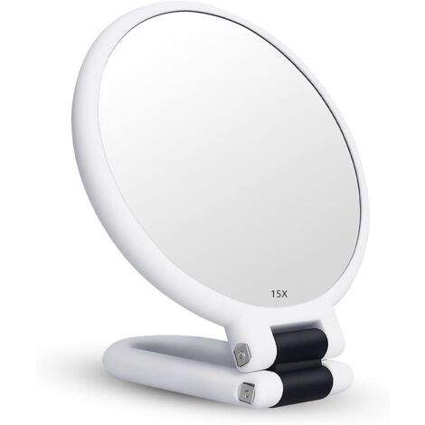 Miroir Grossissant x15 Double Face Miroir Pliable avec Poignée, Miroir de Maquillage à Main Miroir à Palette de Coiffeurs Miroir Pliant Utilisé pour Divers Détails de Maquillage (Argent)