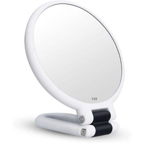 Miroir Grossissant x15 Double Face Miroir Pliable avec Poignée, Miroir de Maquillage à Main Miroir à Palette de Coiffeurs Miroir Pliant Utilisé pour Divers Détails de Maquillage (Argent)