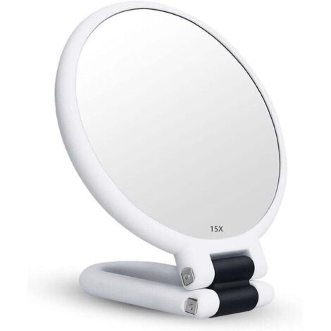 Miroir Grossissant x15 Double Face Miroir Pliable avec Poignée, Miroir de Maquillage à Main Miroir à Palette de Coiffeurs Miroir Pliant Utilisé pour Divers Détails de Maquillage (Argent)