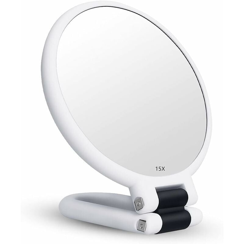 Miroir Grossissant x15 Double Face Miroir Pliable avec Poignée, Miroir de Maquillage à Main Miroir à Palette de Coiffeurs Miroir Pliant Utilisé pour