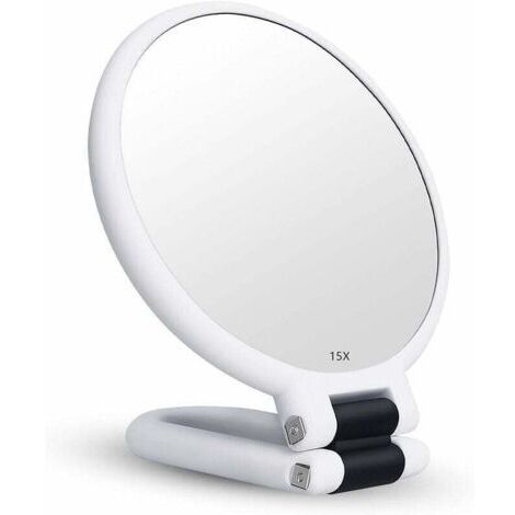 Miroir Grossissant x15 Double Face Miroir Pliable avec Poignée, Miroir de Maquillage à Main Miroir à Palette de Coiffeurs Miroir Pliant Utilisé pour Divers Détails de Maquillage (blanc)