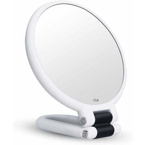 Miroir Grossissant x15 Double Face Miroir Pliable avec Poignée, Miroir de Maquillage à Main Miroir à Palette de Coiffeurs Miroir Pliant Utilisé pour Divers Détails de Maquillage (blanc)