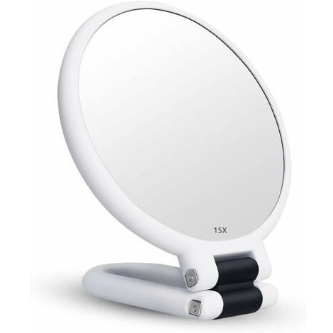 Miroir Grossissant x15 Double Face Miroir Pliable avec Poignée, Miroir de Maquillage à Main Miroir à Palette de Coiffeurs Miroir Pliant Utilisé pour Divers Détails de Maquillage (blanc)