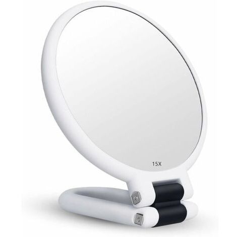 Miroir Grossissant x15  - Double Face - Miroir Pliable avec Poignée - Miroir de Maquillage à Main - Miroir à Palette de Coiffeurs - Miroir Pliant Utilisé pour Divers Détails de Maquillage - Blanc