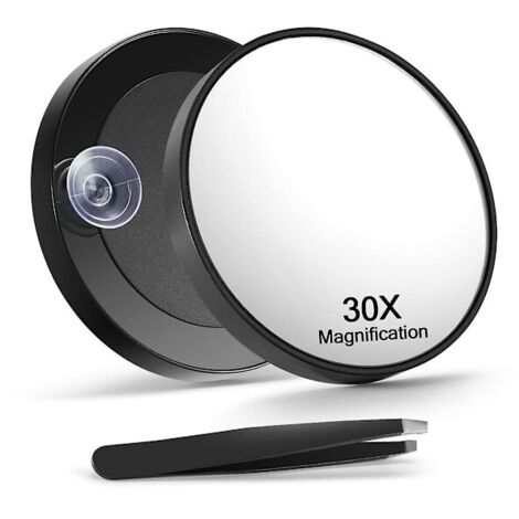 Miroir grossissant x30 avec pince à épiler - Miroir de maquillage grossissant avec 2 ventouses pour la toilette et les voyages