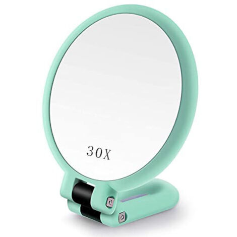 Miroir Grossissant x30 Double Face Miroir Pliable avec Poignée, Miroir de Maquillage à Main de Coiffeurs Miroir Pliant pour Divers Détails(Vert)
