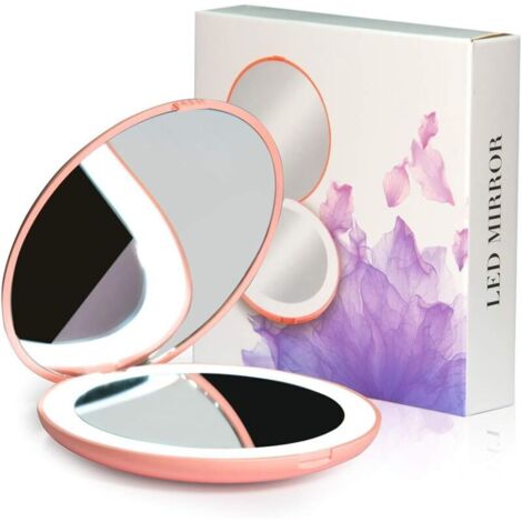 Miroir grossissant　Miroir compact à LED, miroir de voyage lumineux, grossissement x10, portable, double face, miroir de maquillage portable pour poche, sac à main, cadeau, blanc, rond de 8,9 cm-RAPAND