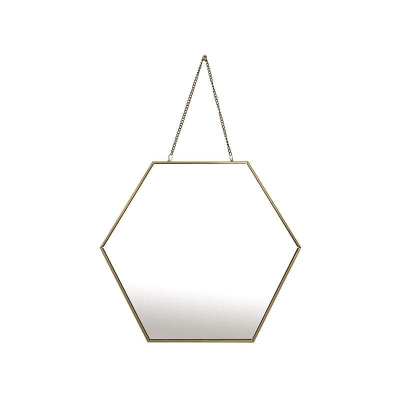Emde - Miroir hexagonal avec chaînette en métal doré 30x26cm