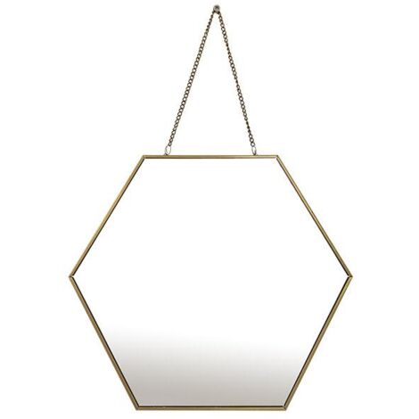 Miroir hexagonal avec chaînette en métal doré 30x26cm