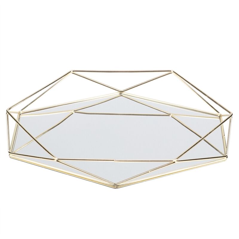 Miroir Hexagonal Doré pour Salle de Bain, Plateau Organisateur pour Bijoux et Cosmétiques