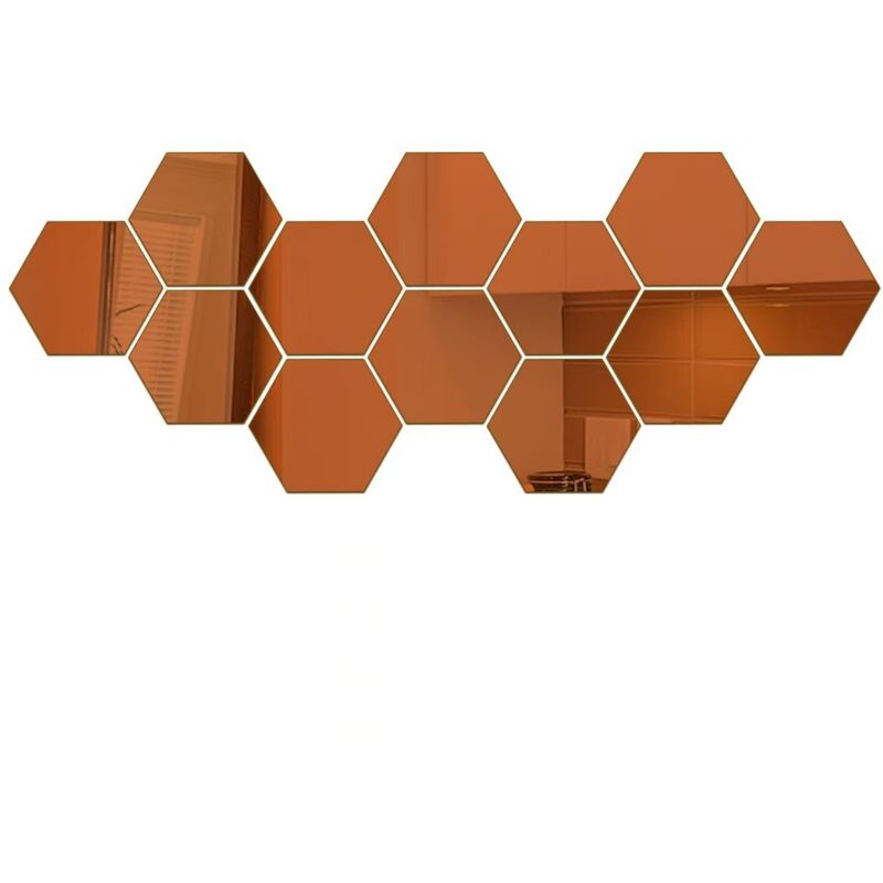 Miroir hexagonal en acrylique, feuille autocollante flexible, miroir artistique DIY, décoration murale de fond, marron, 24 pièces - Diamètre 12,6 cm