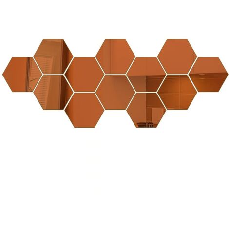 Miroir hexagonal en acrylique, feuille autocollante flexible, miroir artistique DIY, décoration murale de fond, marron, 24 pièces - Diamètre 4,6 cm