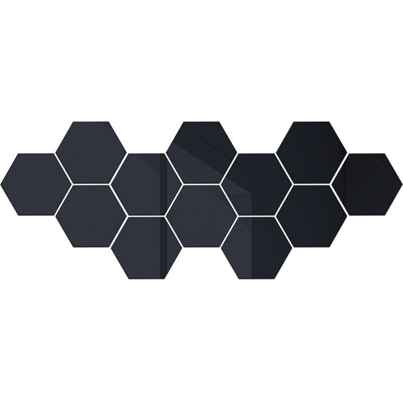 Miroir hexagonal en acrylique, feuille autocollante flexible, miroir artistique DIY, décoration murale de fond, noir, 24 pièces - Diamètre 15 cm