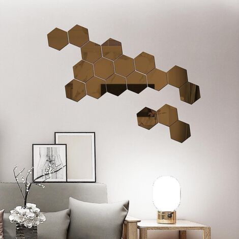 miroir Hexagonal - Marron, Lentille Flexible, Autocollants Non Vitrs Pour La Dcoration Murale De La Maison