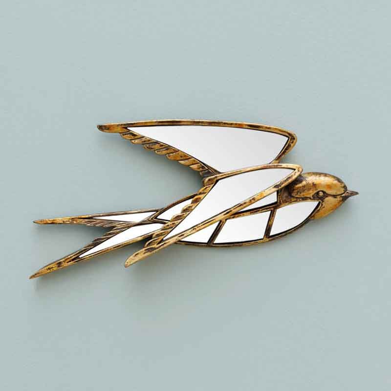 Chehoma - Miroir hirondelle en résine doré vieilli 41x18cm