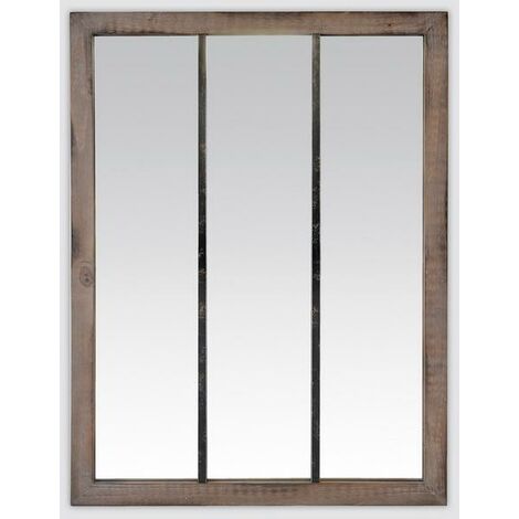 Miroir industriel 3 bandes en bois et métal rouillé 85x113cm