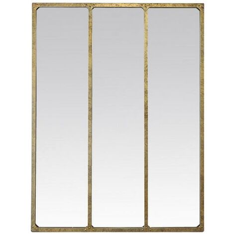Miroir industriel 3 bandes métal doré 90x120cm