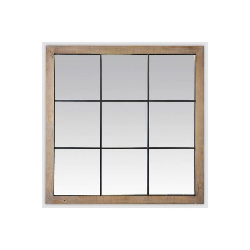 Miroir industriel carré effet fenêtre 9 vues 100x100cm