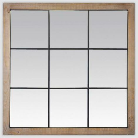 Miroir industriel carré effet fenêtre 9 vues 100x100cm