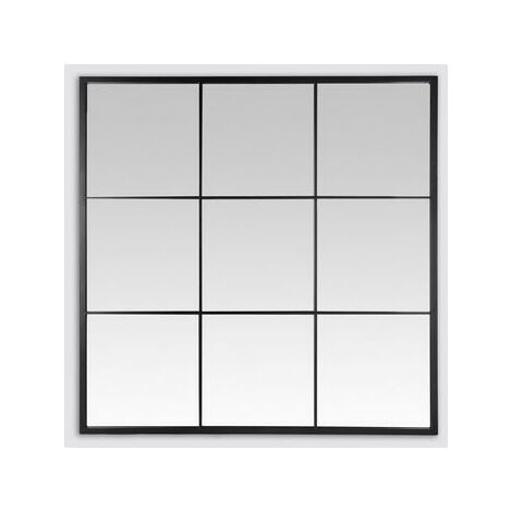 Miroir industriel fenêtre 9 vues métal noir 120x120cm
