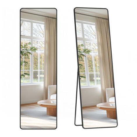 Miroir Intégral, 150 x 40 cm, Miroir Rectangulaire sur Pied, à Poser au Sol, Cadre en Alliage d’Aluminium, Verre Trempé, pour Chambre, Salon, Dressing, Noir d'encre
